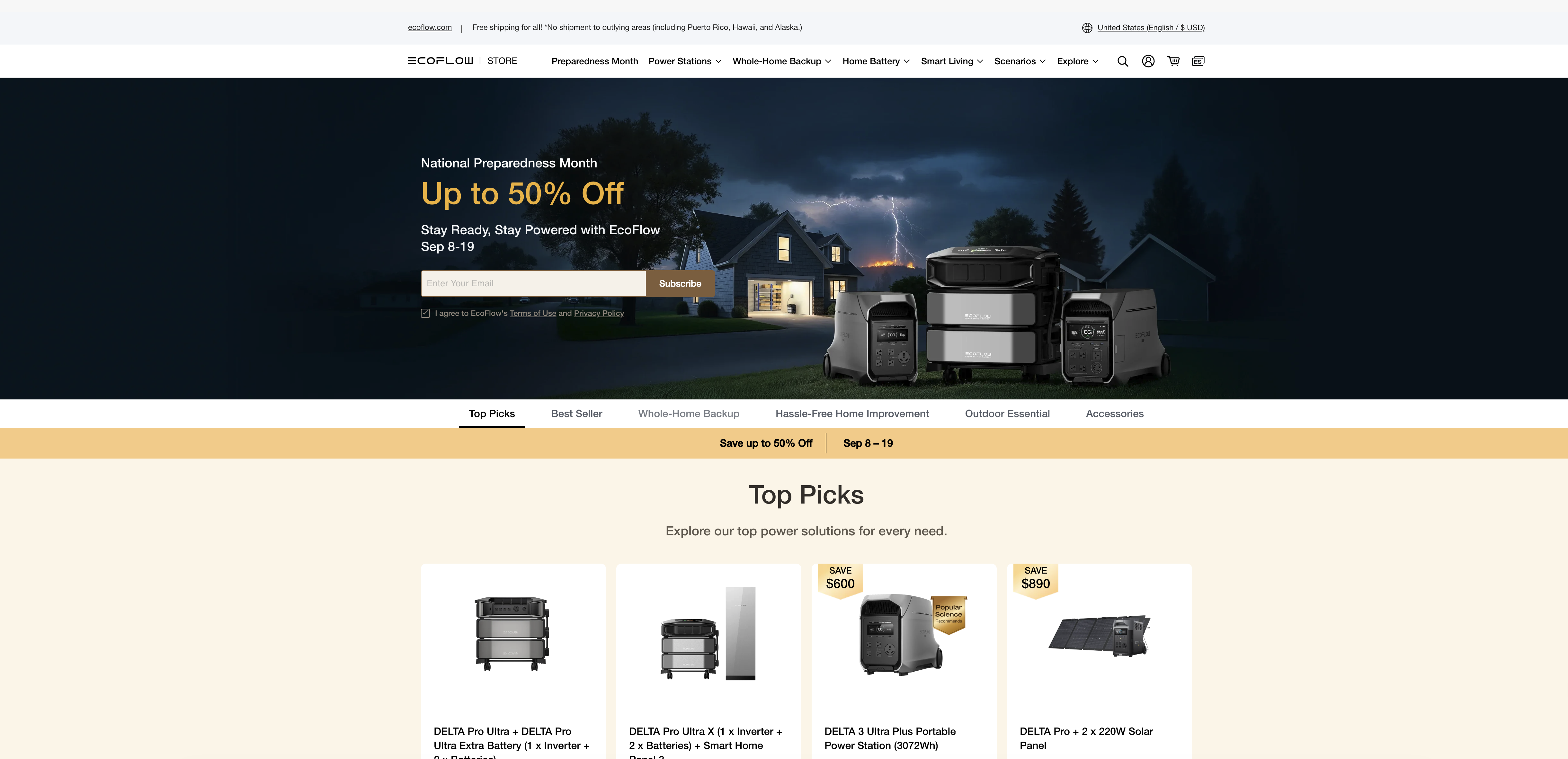Screenshot of the EcoFlow website