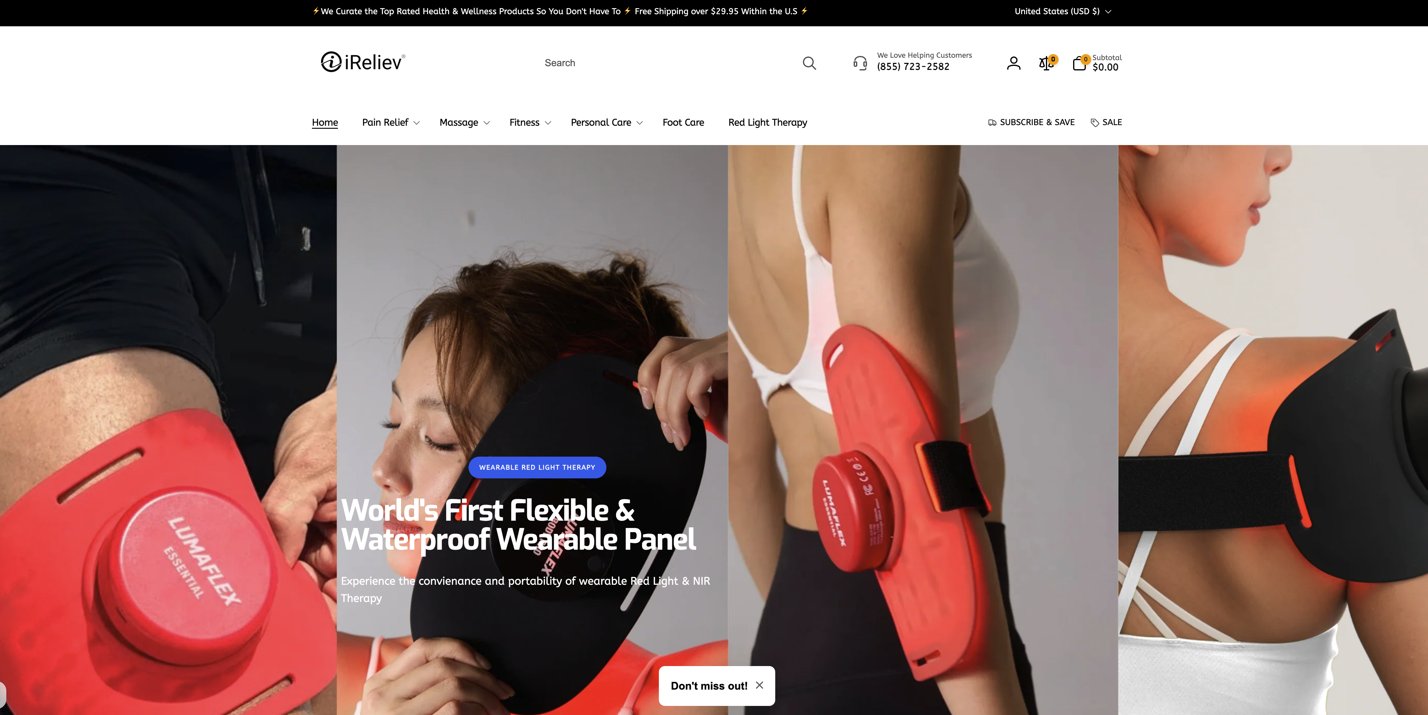 Screenshot of the iReliev US website