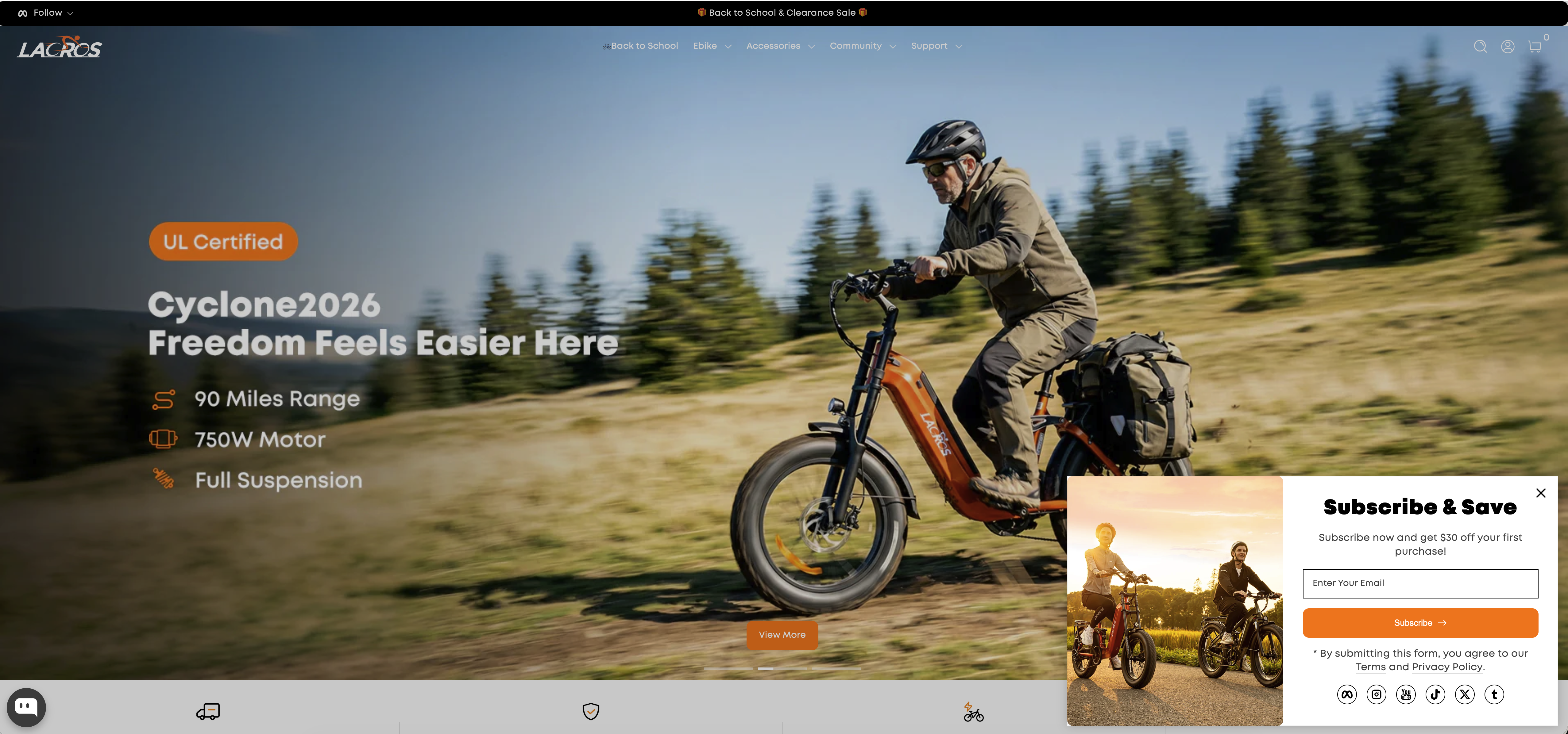 Screenshot of the Lacros ebike website