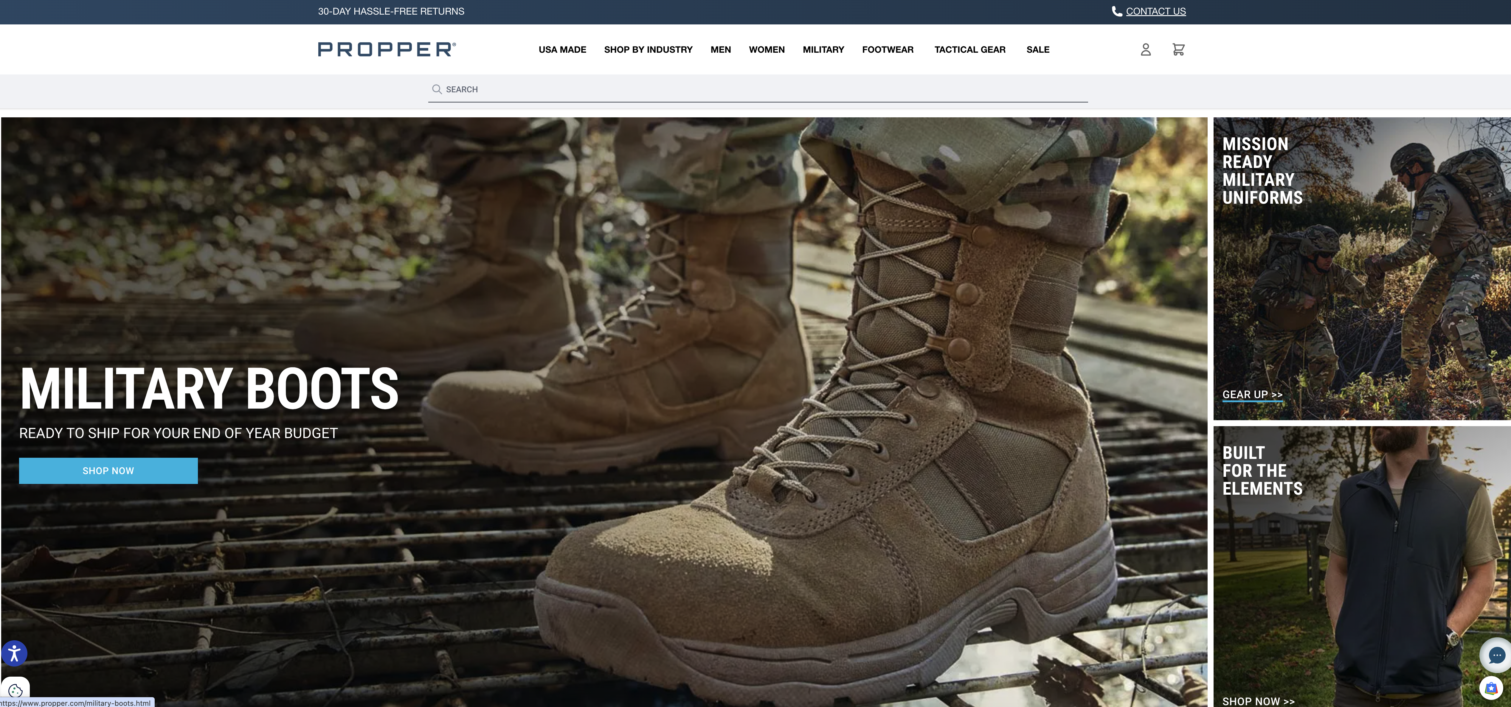Screenshot of the Propper website