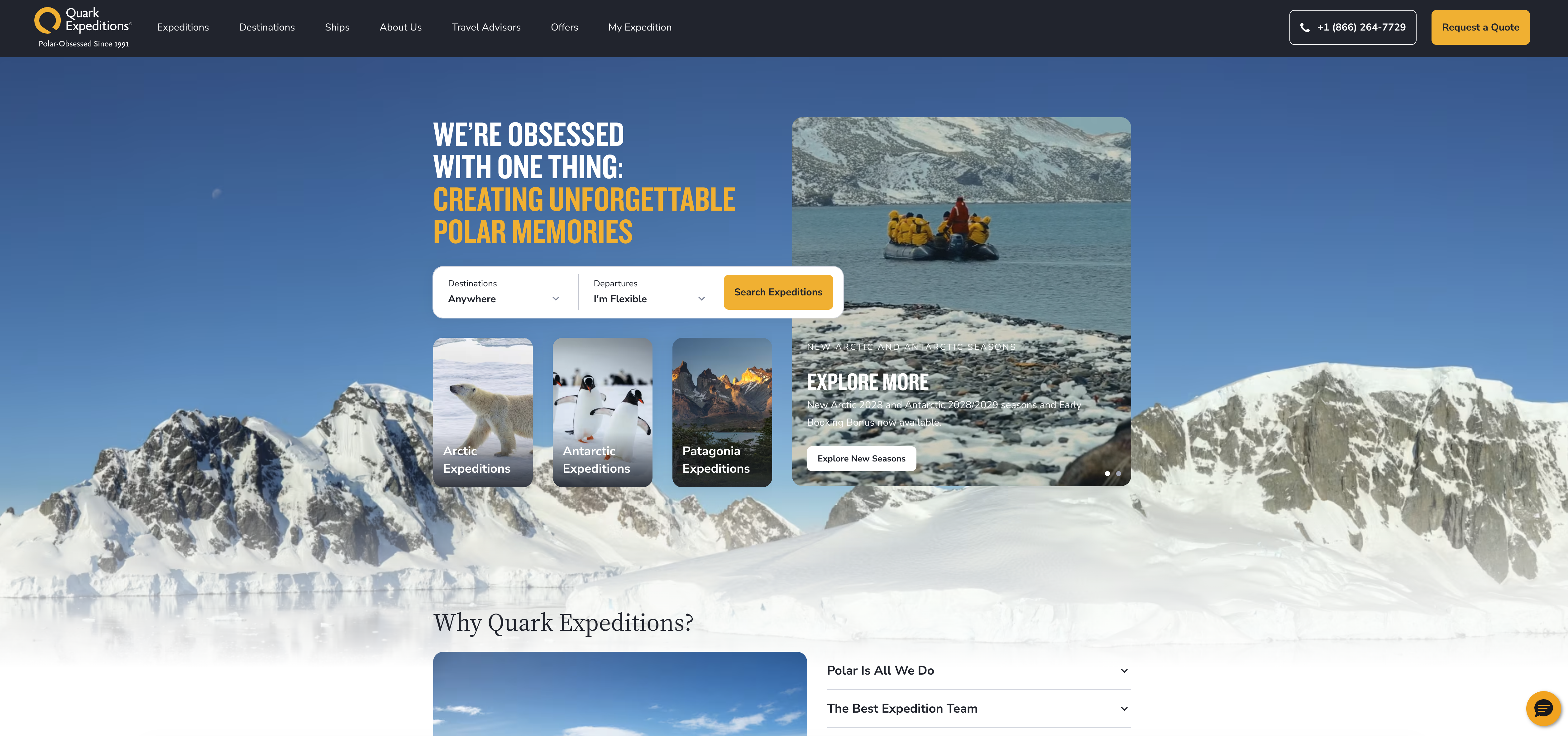 Screenshot of the Quark Expeditions (US) website