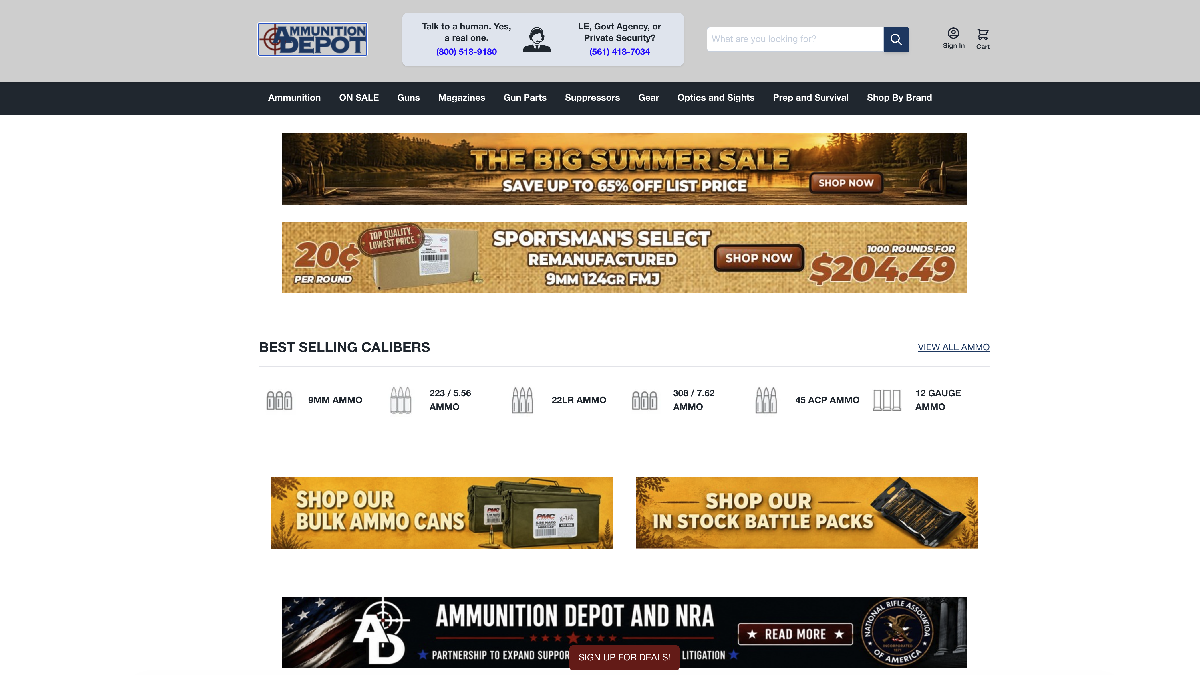 Screenshot of the Ammunition Depot website