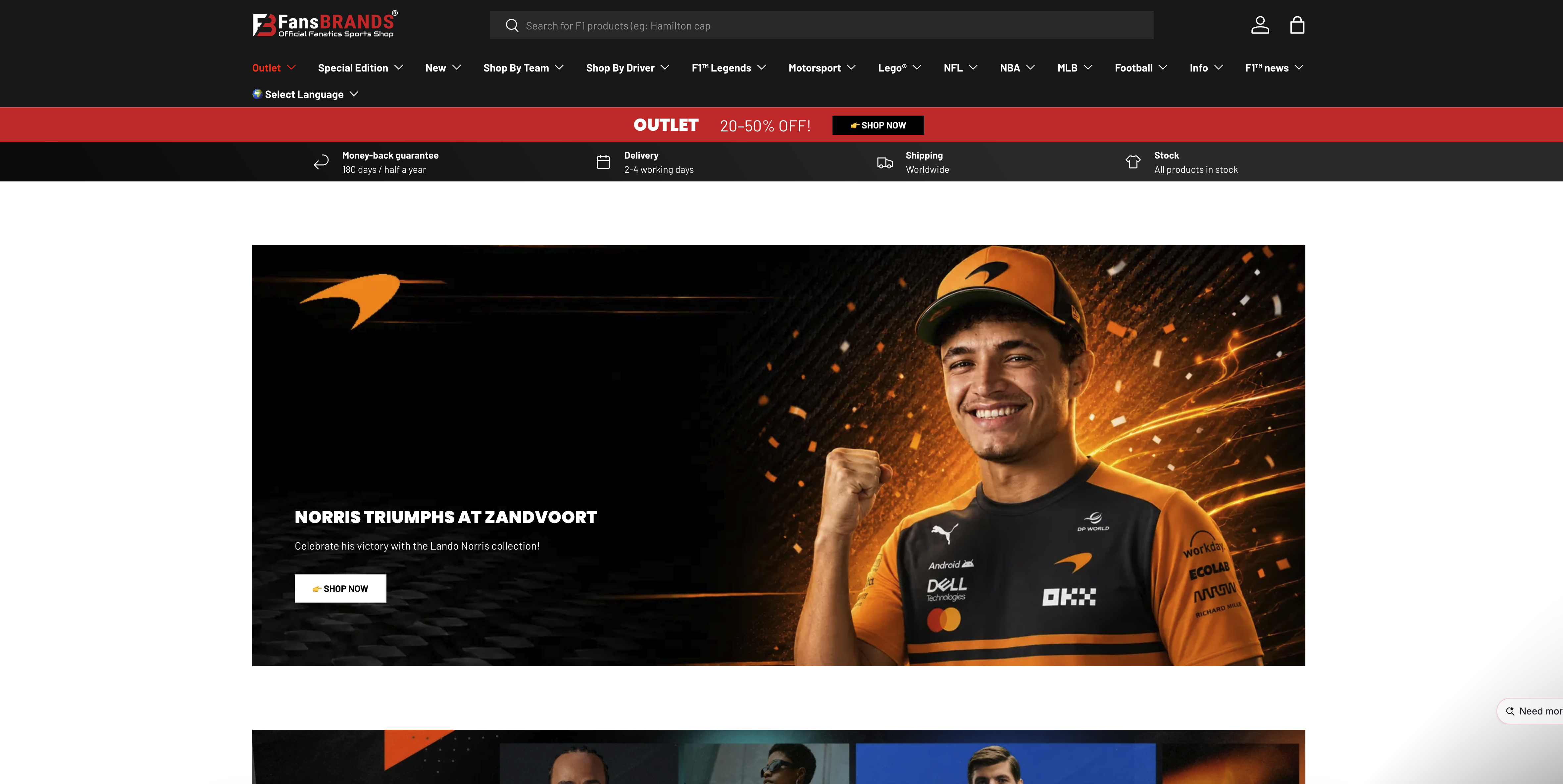 Screenshot of the Fansbrands USA website