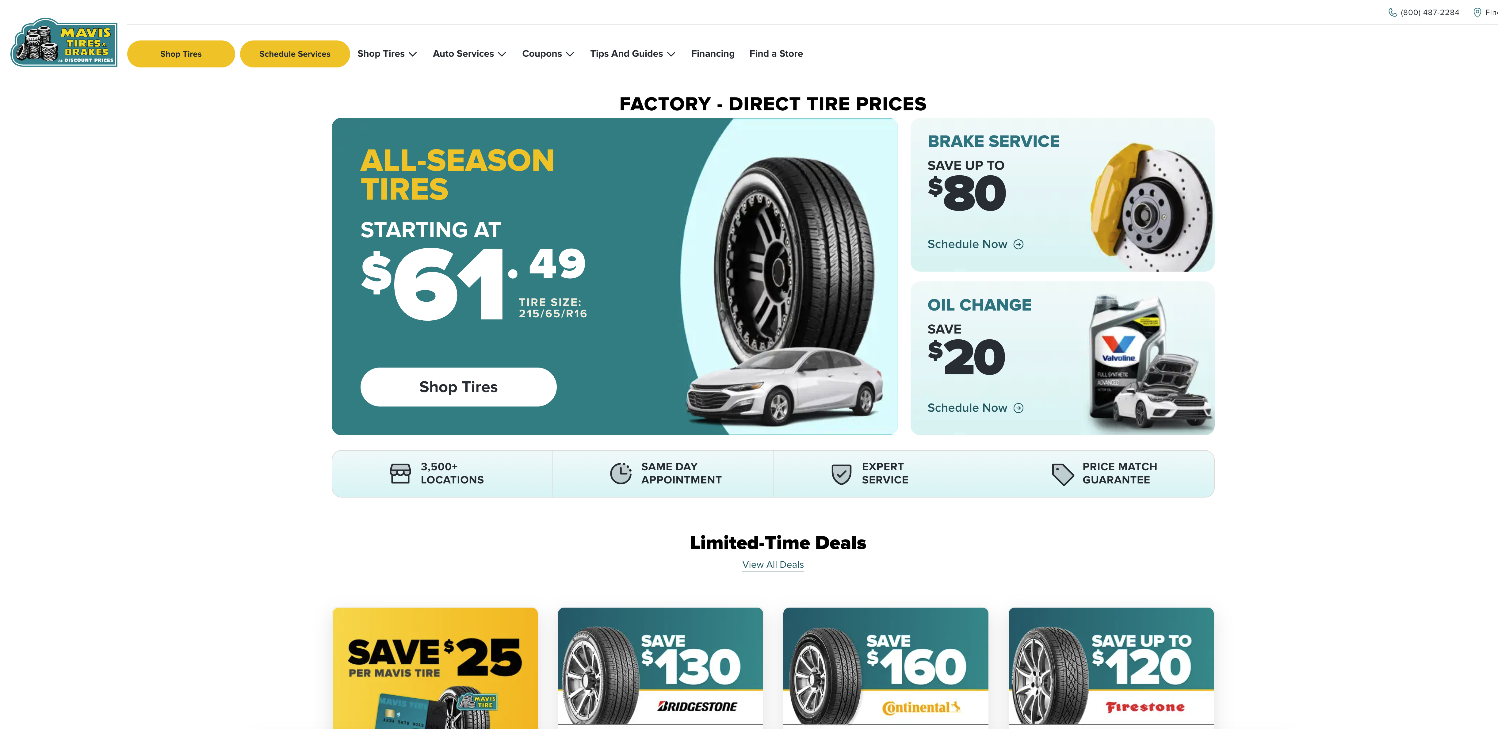 Screenshot of the Mavis Tires website