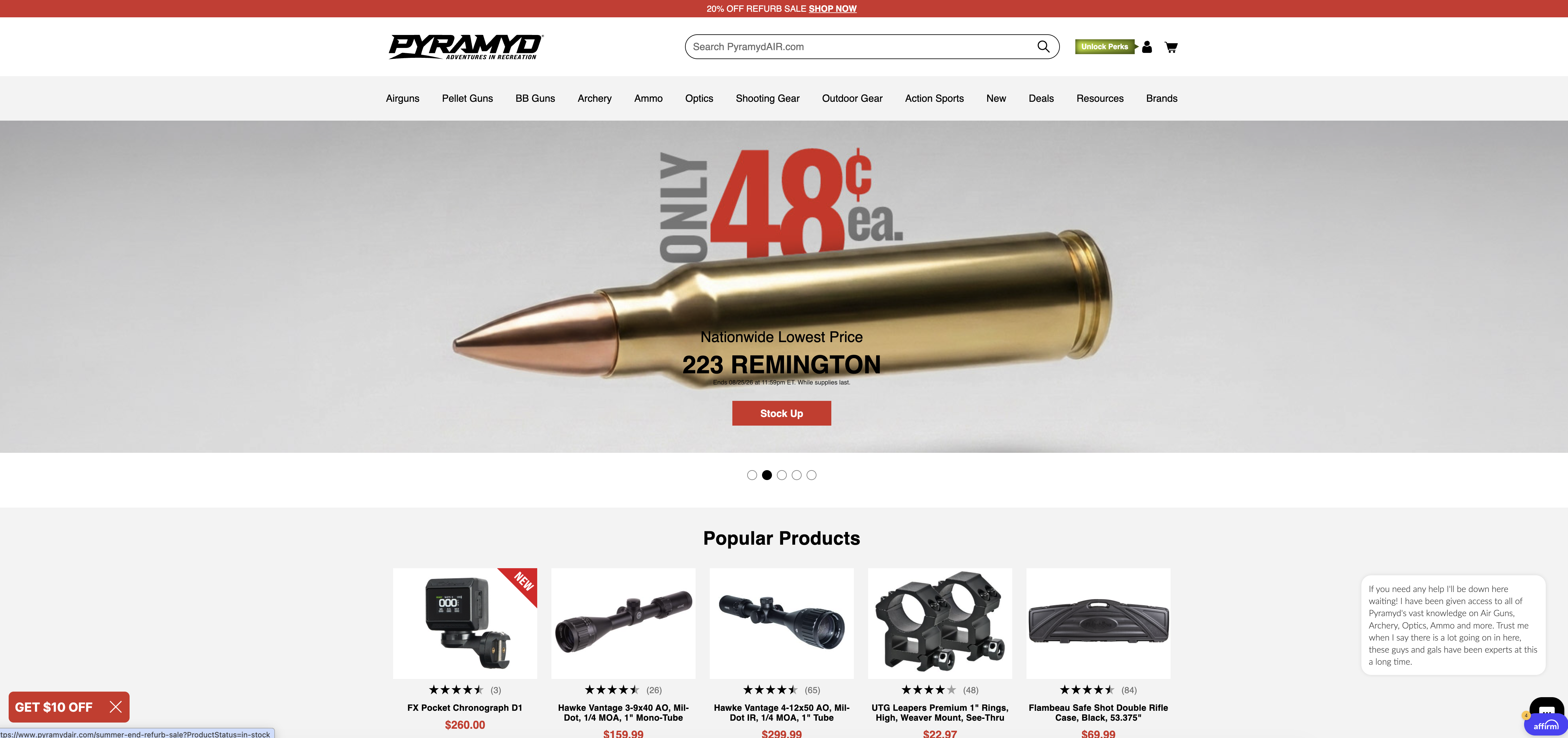 Screenshot of the Pyramyd Air website
