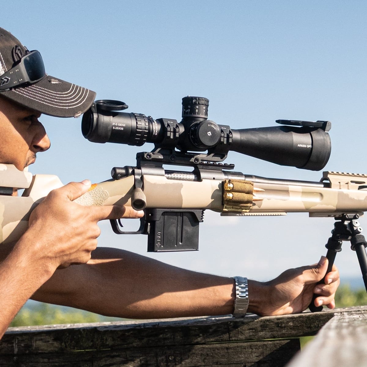 Arken EP-5 GENII 5-25x56 mounted on a precision rifle