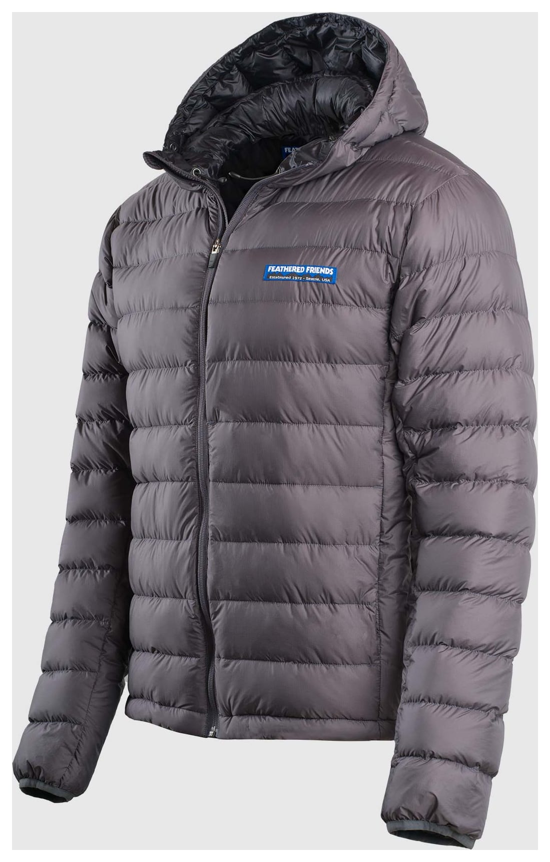 Feathered Friends Eos down jacket worn