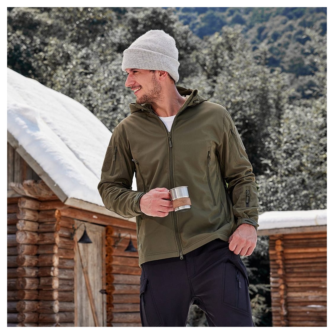 TACVASEN fleece-lined tactical softshell jacket worn outdoors