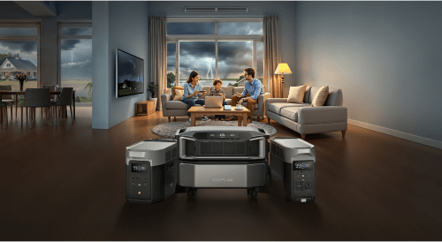 DELTA Pro Ultra X powering a home during a blackout — kitchen, living room, and appliances stay running