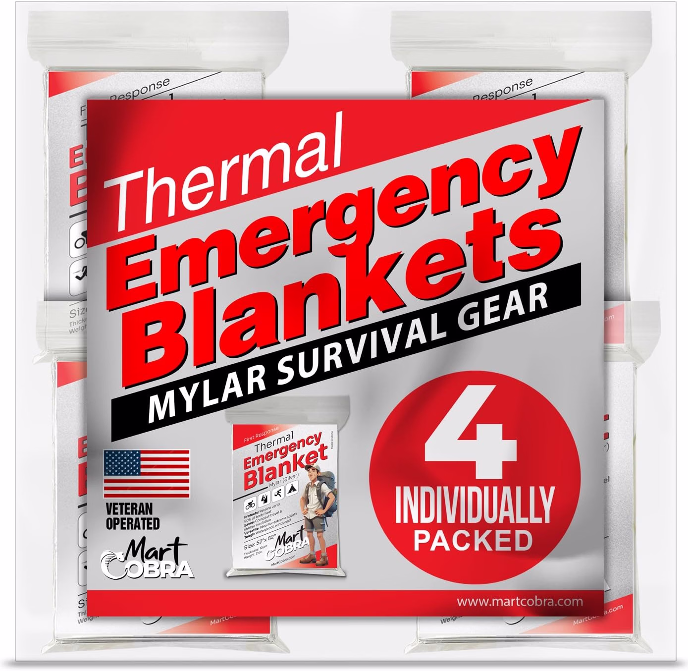 Emergency Blanket Mylar Thermal Space Survival Gear & Supplies 4 Pack Foil Emergency Blanket Mylar Thermal Space Survival Gear & Supplies 4 Pack Foil