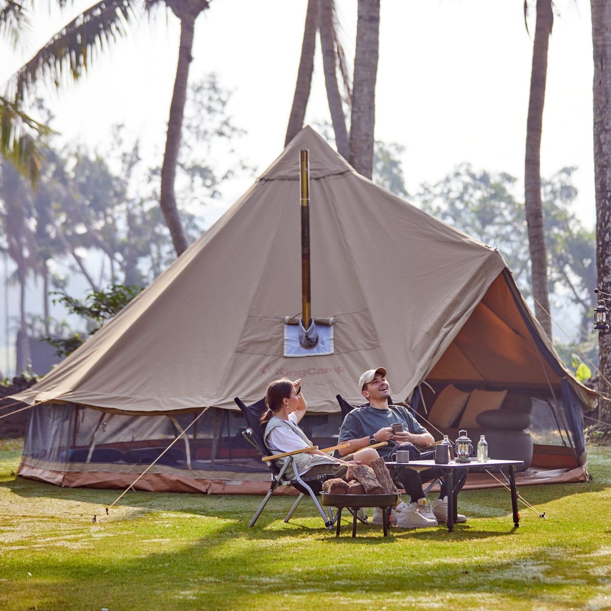 KingCamp KHAN 340GSM TC Canvas 4-Season Bell Tent, luxury canvas glamping tent