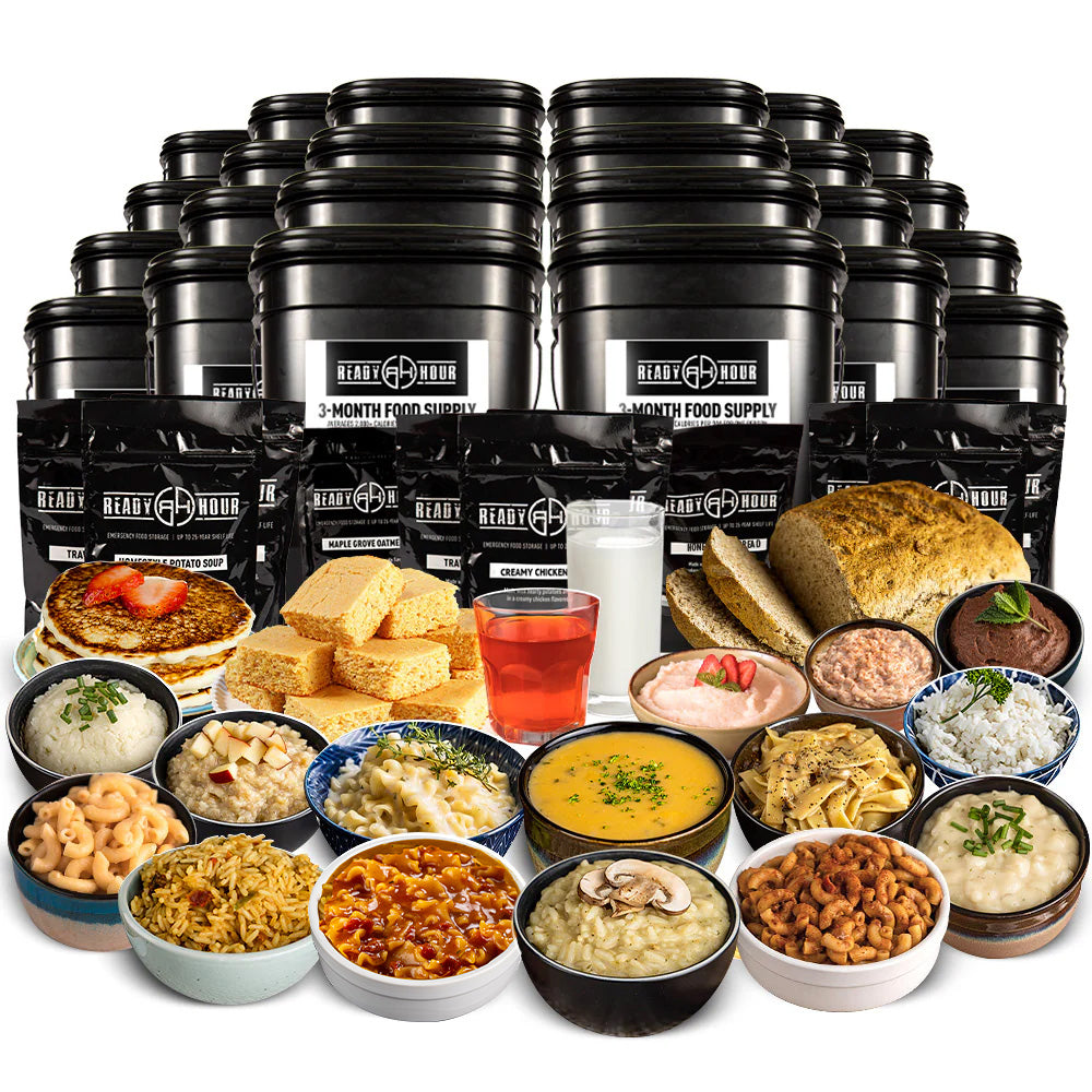 My Patriot Supply 1-Year Emergency Food Supply — four stackable buckets