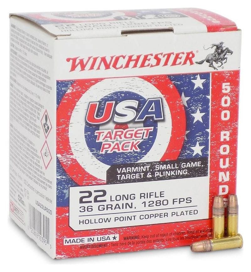 Winchester USA 22 LR 36 Grain Copper Plated HP 22LR ammo