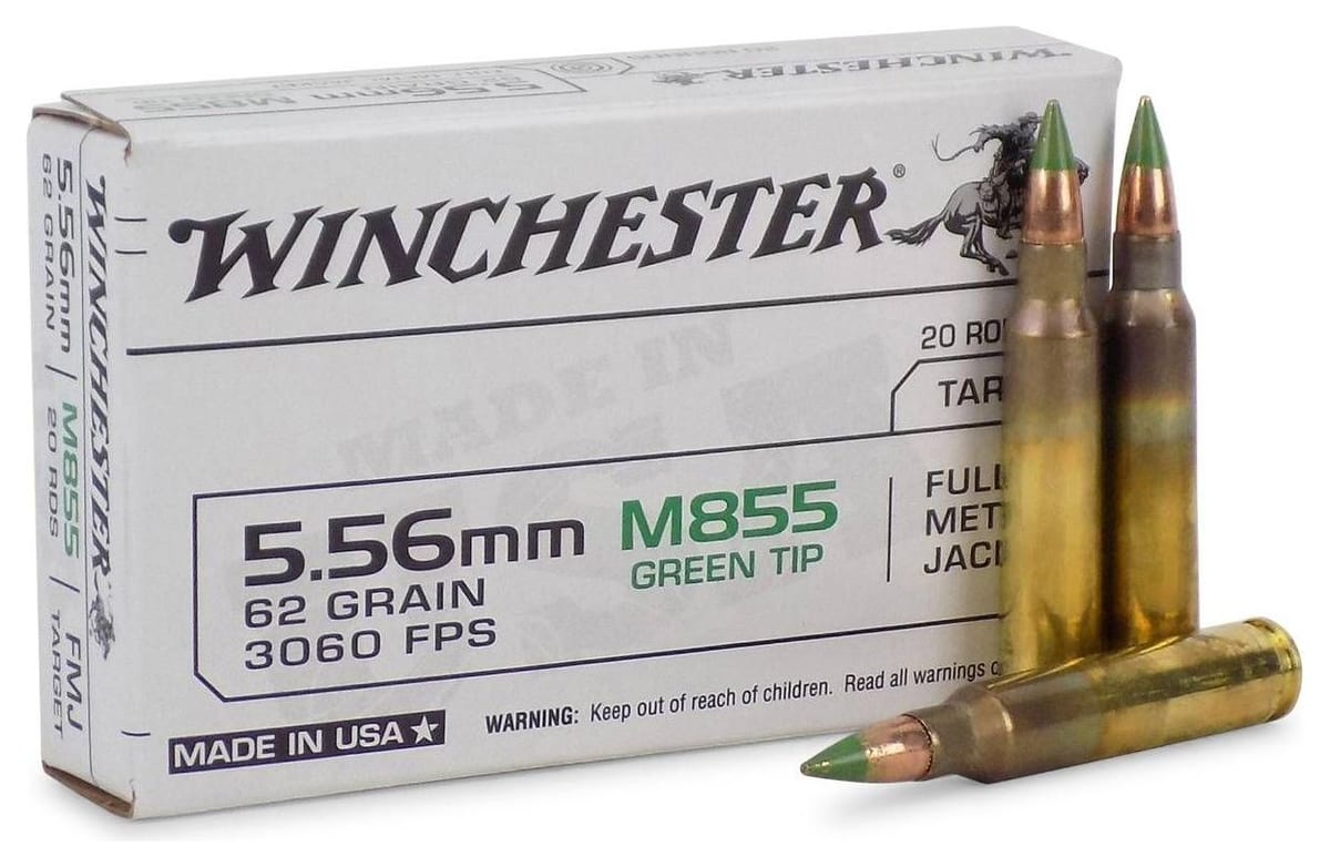 Winchester 5.56 NATO M855 Green Tip 62 Grain FMJ ammo