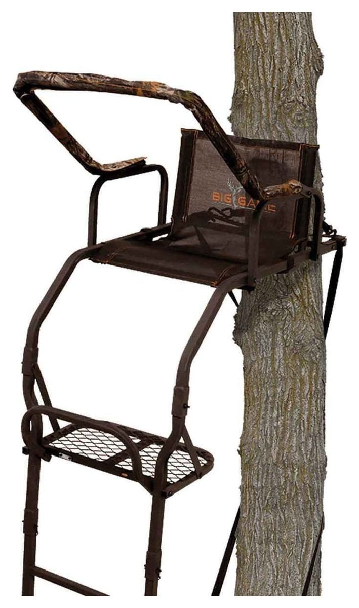 Big Game Warrior DXT Ladder Stand, 17 ft to shooting rail, rated 300 lb
