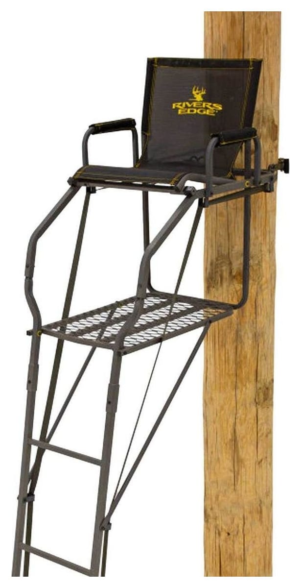 Rivers Edge Bowman LS Ladder Stand, 19 ft 5 in to armrests, rated 300 lb