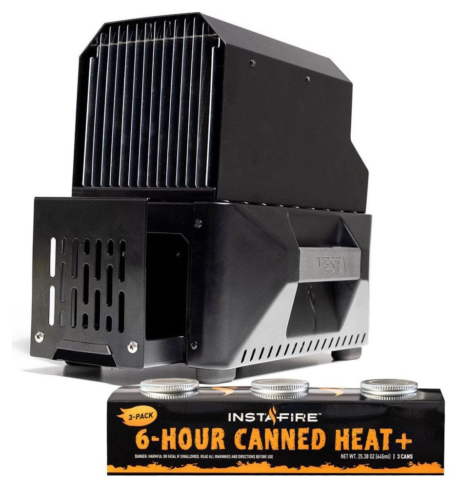 InstaFire VESTA Self-Powered Indoor Space Heater & Stove (+ 3 cans Canned Heat) tent heater