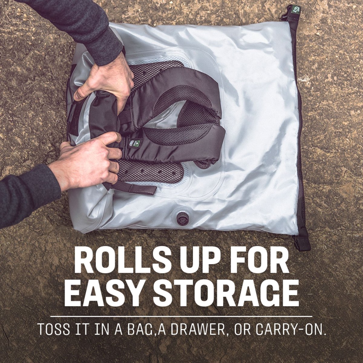 ICEMULE Pro backpack cooler rolled up for storage
