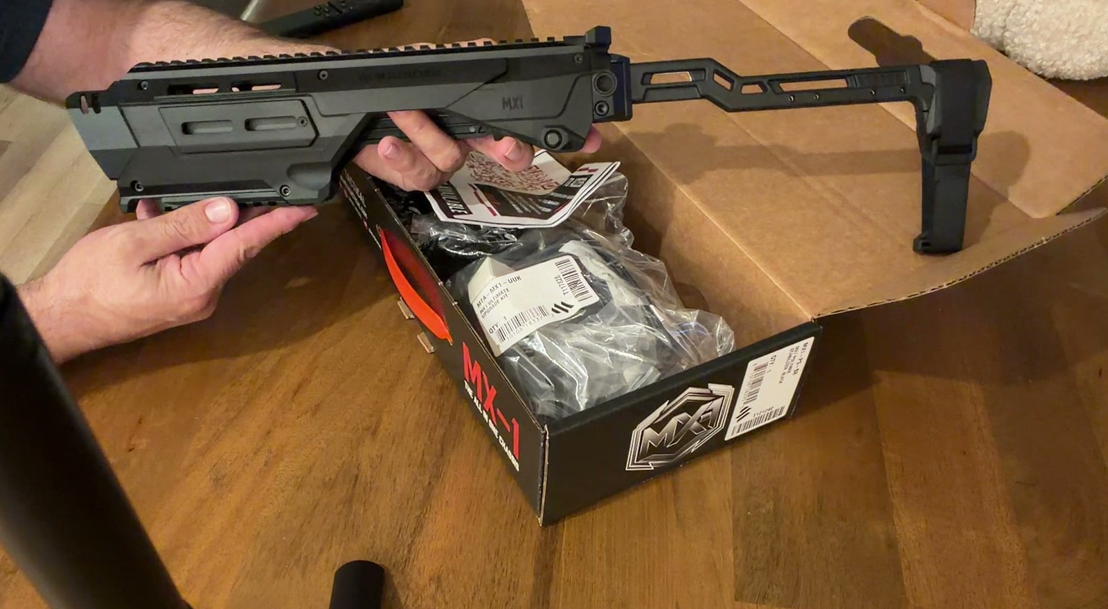 Meta Tactical MX-1 with its folding stabilizer swung open