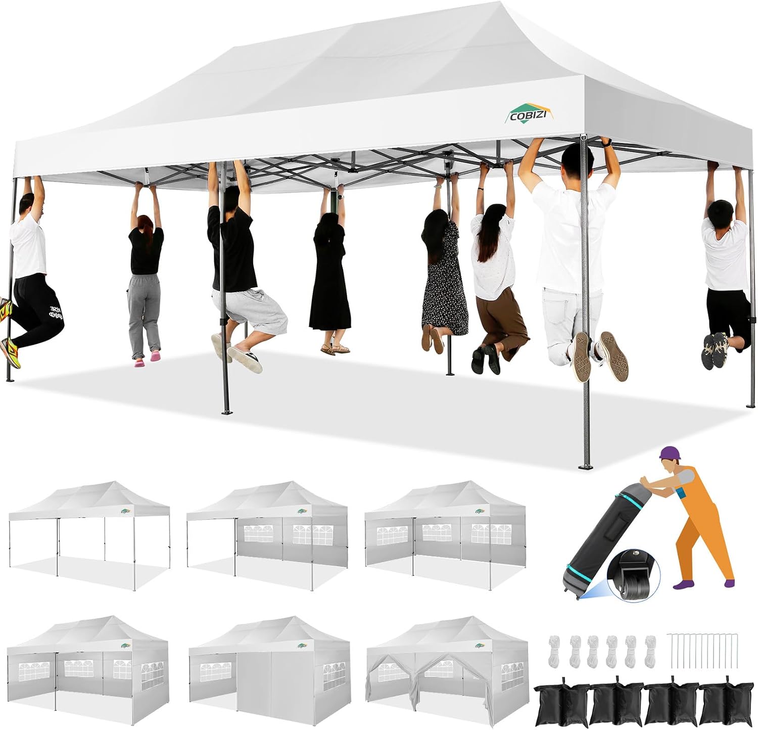 COBIZI 10x20 Heavy-Duty Pop-Up Canopy with Sidewalls